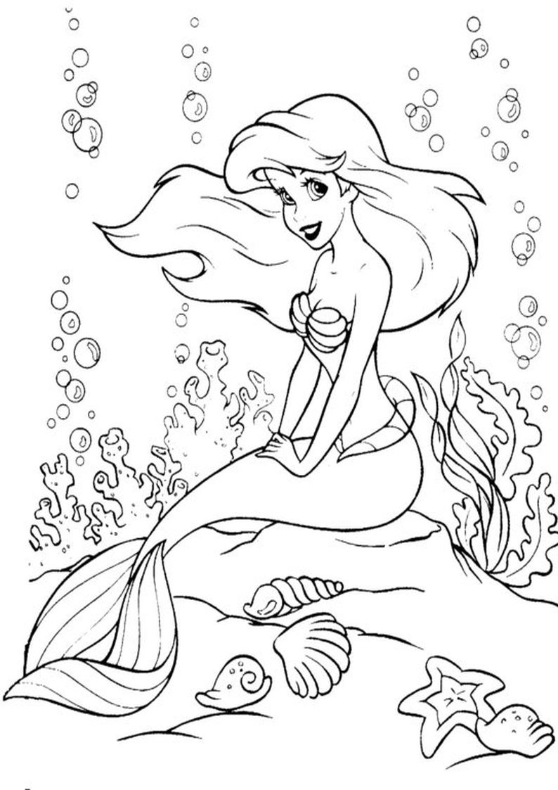 kolorowanka syrenka Ariel, malowanka z bajki Disney Mała Syrenka, obrazek do wydruku i pokolorowania numer 17
